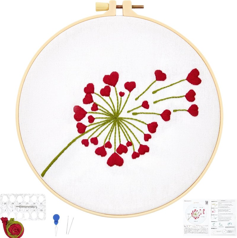 Crafmanoe Lover Valentine's Embroidery Kits for Beginners Adults, Heart Shaped Hand Embroidery Kits, Cross Stitch Kits for Adult Anniversary Valentine's Gifts, Entire Set of Embroidery Supplies & Video Tutorial - Image 1